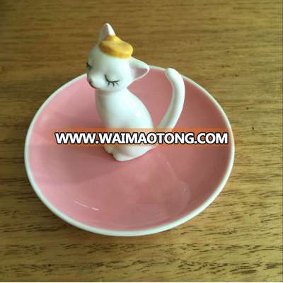 New design lady cat ceramic ring holder jewelry stand