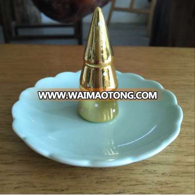 Christmas tree ornament wave rim ceramic jewelry stand holder from factory