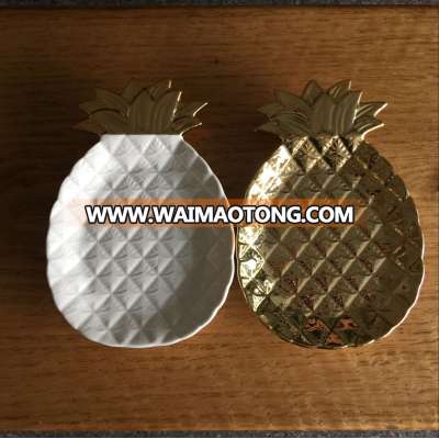 2019 New Product Gold or White Ceramic Pineapple Tray Pineapple  Ceramic Plate