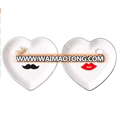 Heart Shape Mr Mrs Ceramic Trinket Dish for Engagement Wedding Gift