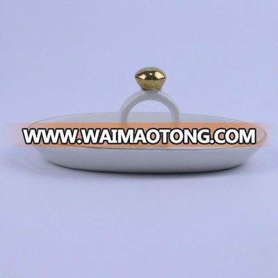 Best Selling Custom Decorative Round Ring Ceramic Jewelry Tray with Gold Rim